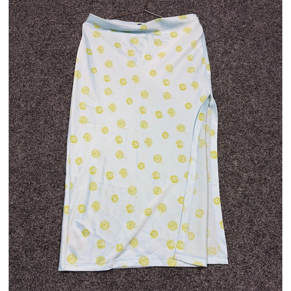 Urban Outfitters Skirt Womens L Blue Floral Daisy Midi Side Slit Y2K Cottagecore